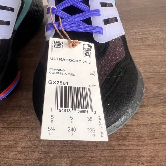 Adidas Ultraboost 21 Black Pulse Aqua Men\'s / Junior’s Shoe Size 5.5 #288 main image 8